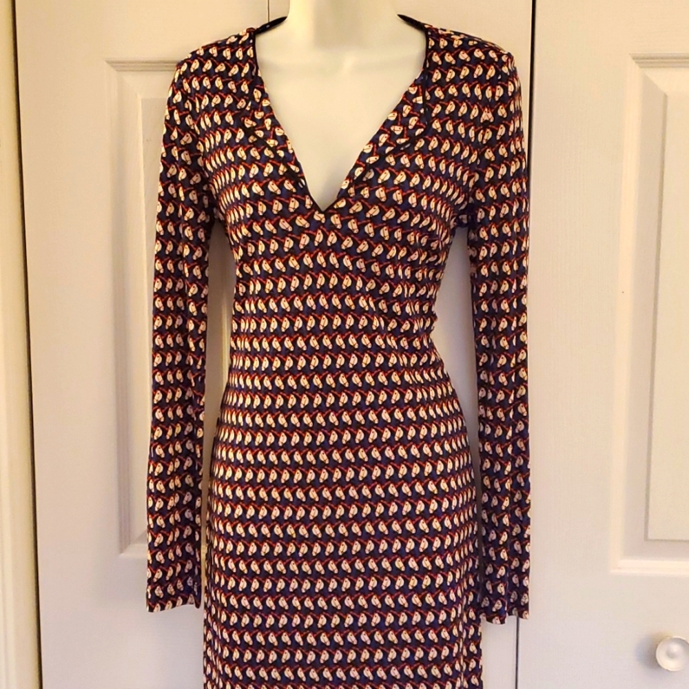 Tory Burch | Blue, Black and Red Printed Knee-Length Dress Sz 4